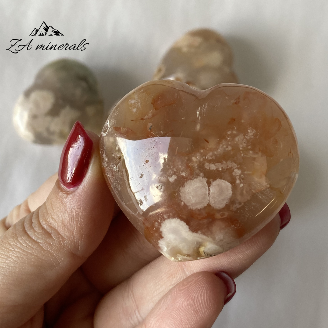 Polished Flower Agate Hearts (x6) 0.305kg GB12