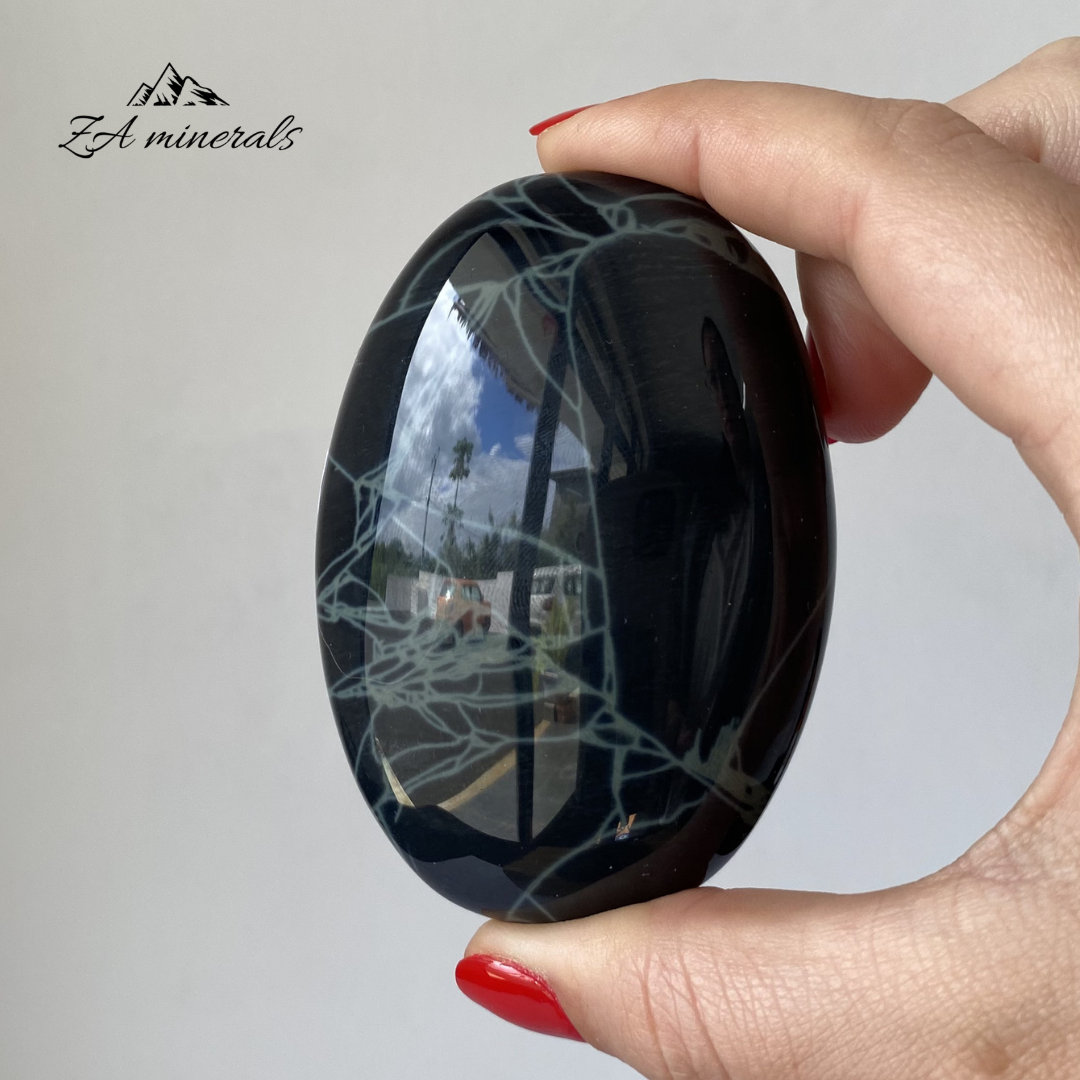 Polished Spiderweb Obsidian Palmstone (x1) 0.165kg IY18