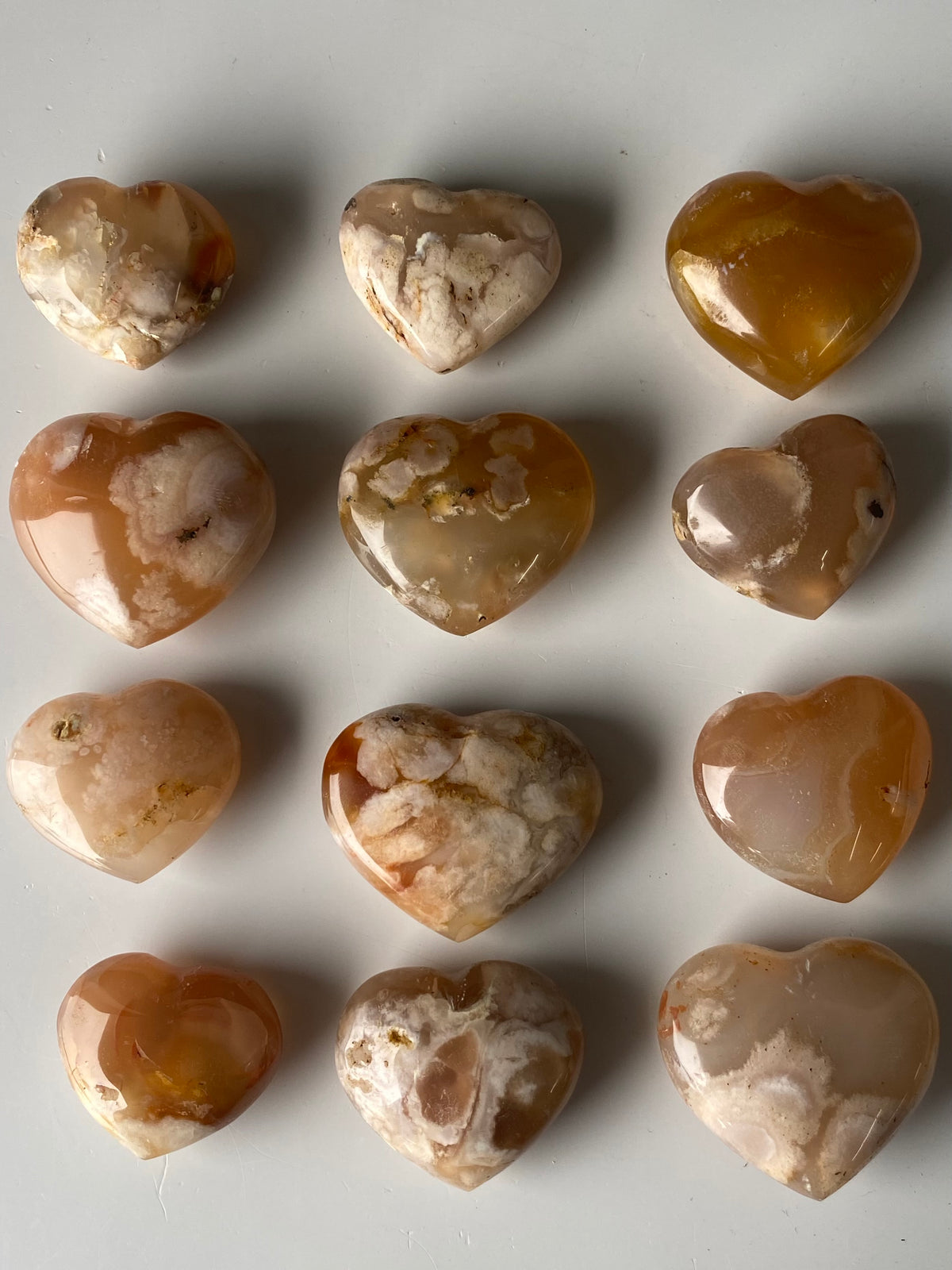 Polished Flower Agate Hearts (x12) 0.480kg TT2