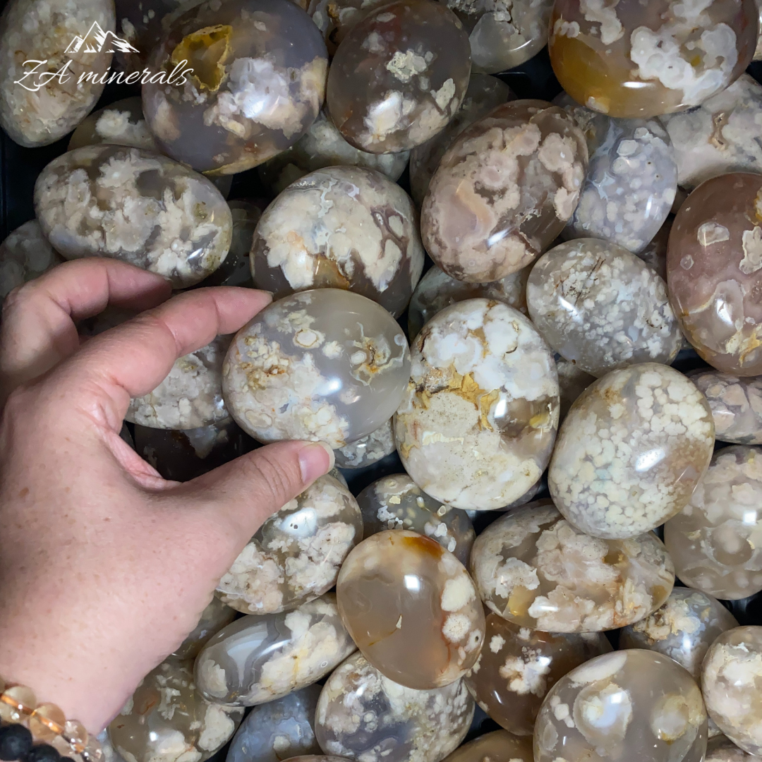 Polished Flower Agate Palmstones  1kg