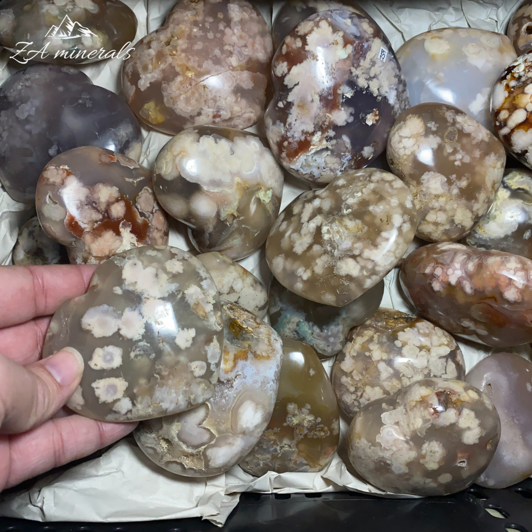 Polished Flower Agate Hearts  1kg