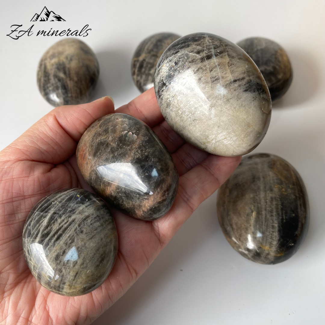 Polished Black Moonstone Palmstones 1kg