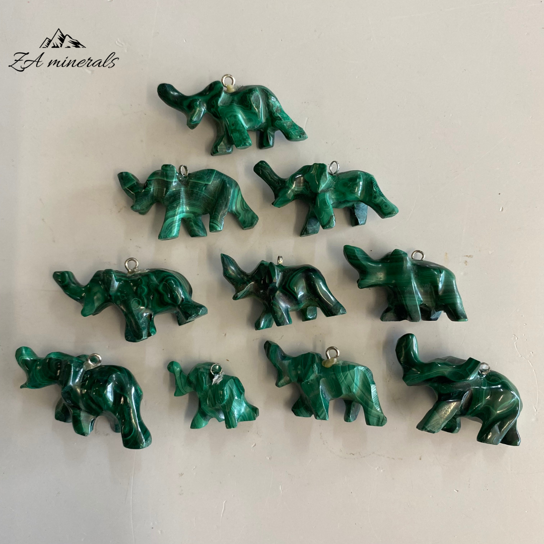 Polished Malachite mini elephant carving (per piece)