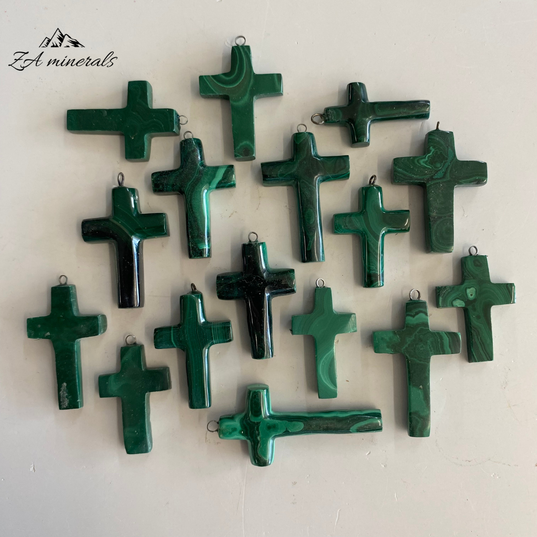 Polished Malachite mini cross carving (per piece)