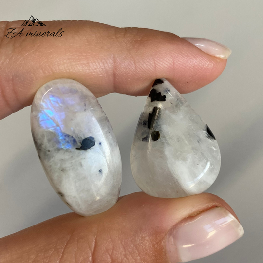 Polished Rainbow Moonstone Cabochon Set (x2) 0.008kg