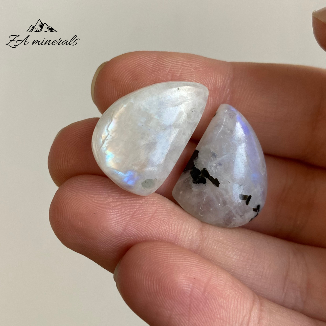 Polished Rainbow Moonstone Cabochon Set (x2) 0.008kg