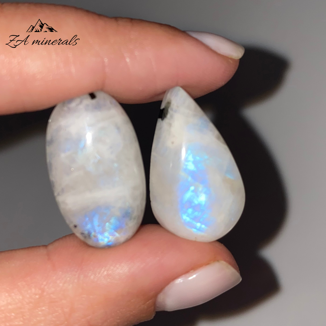 Polished Rainbow Moonstone Cabochon Set (x2) 0.008kg