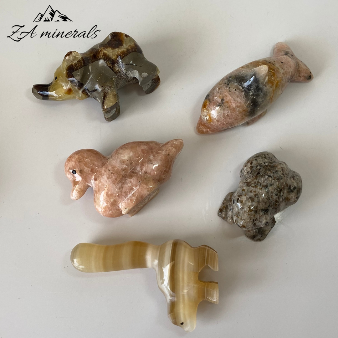 Aragonite Assorted Animal Carvings (5 pieces)