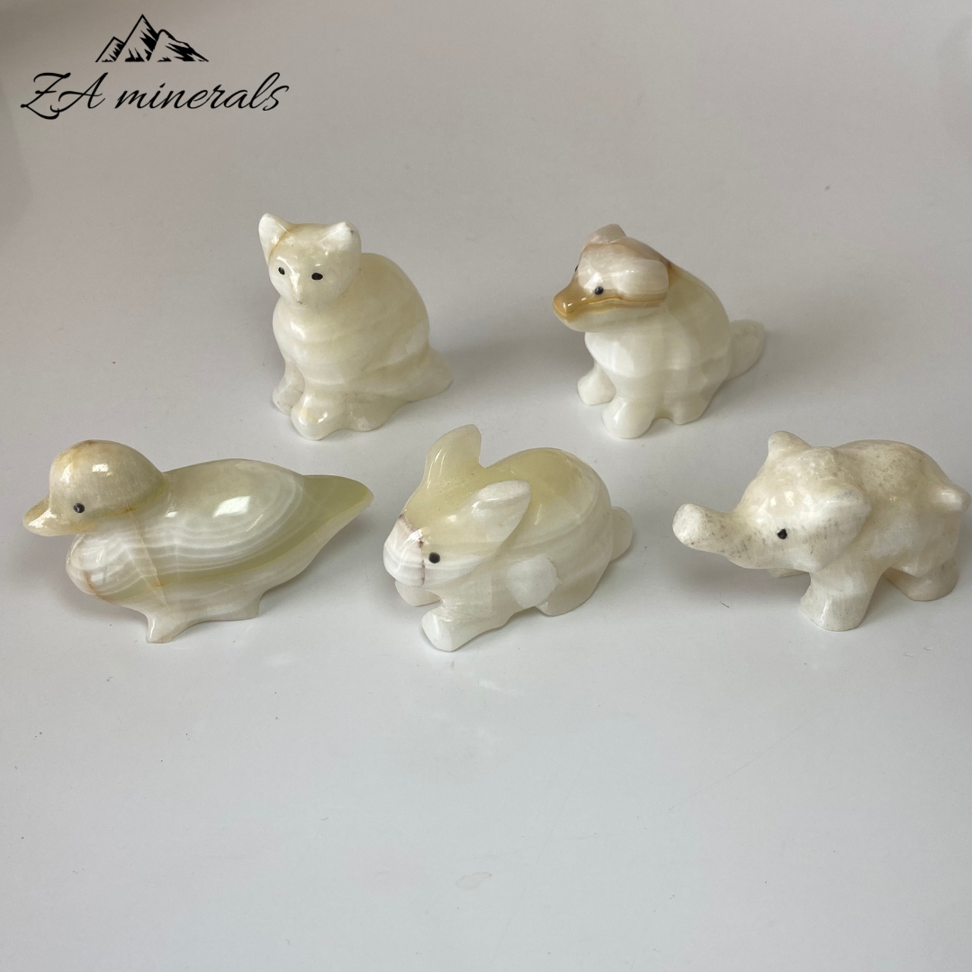 Aragonite Assorted Animal Carvings (5 pieces)