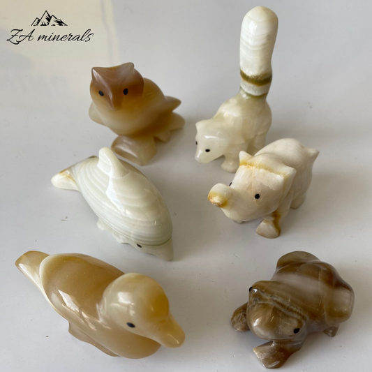 Aragonite Animal Carvings  (x6) 0.426kg