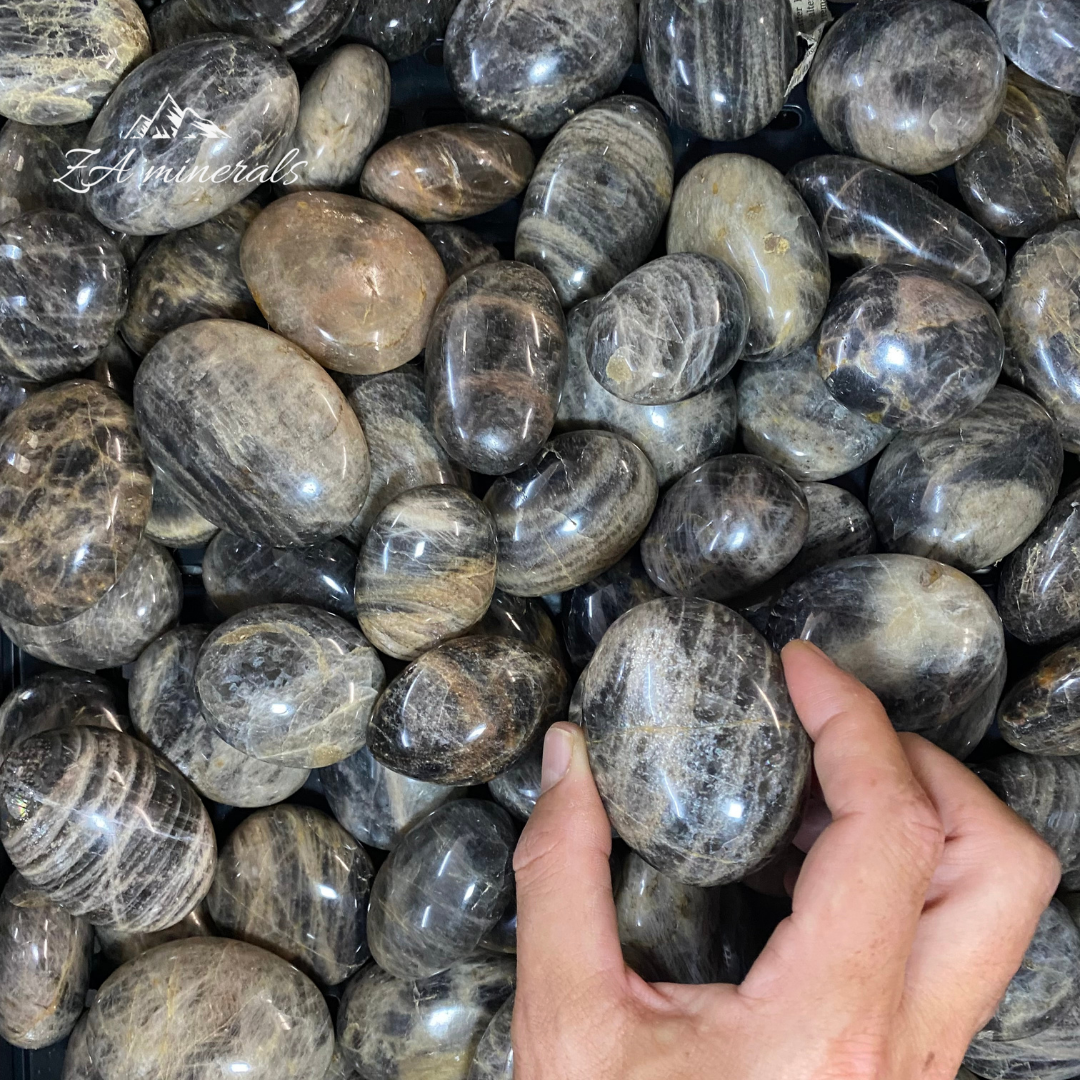 Polished Black Moonstone Palmstones 1kg