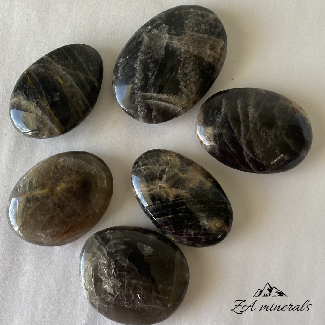 Polished Black Moonstone Palmstones (x6) 0.260kg GB25