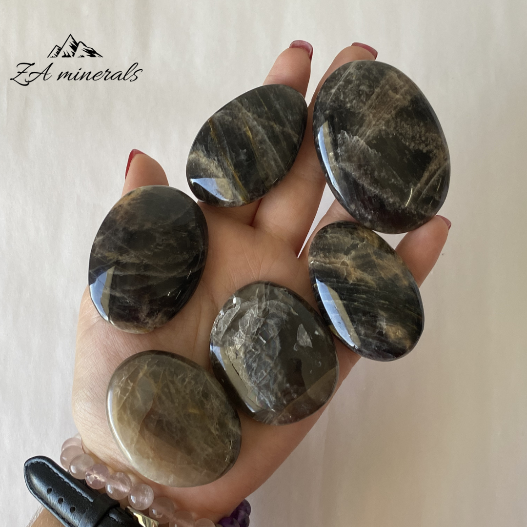 Polished Black Moonstone Palmstones (x6) 0.260kg GB25