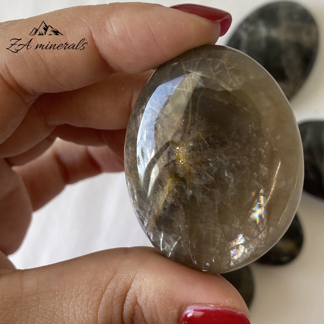 Polished Black Moonstone Palmstones (x6) 0.260kg GB25