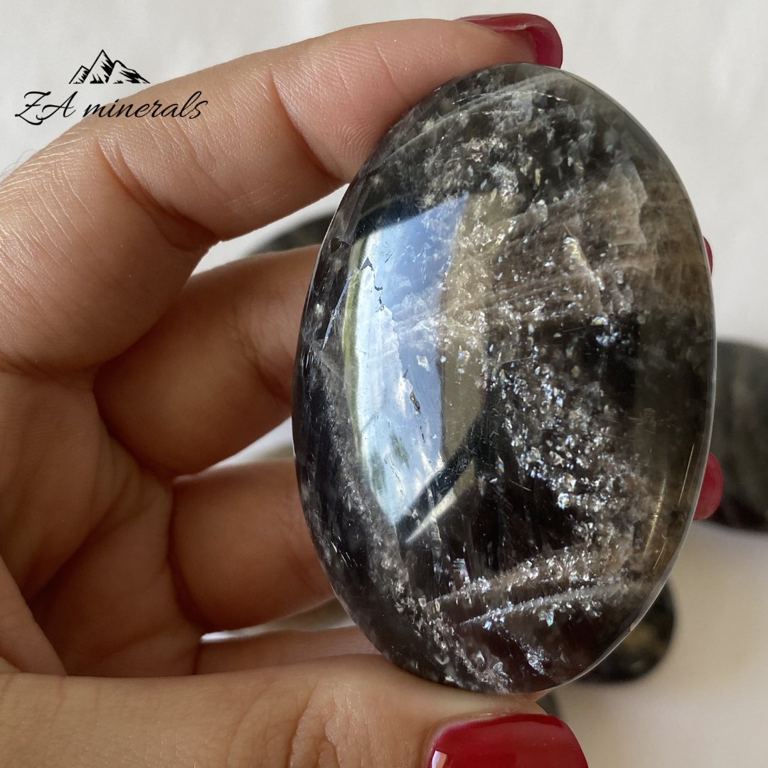 Polished Black Moonstone Palmstones (x6) 0.260kg GB25