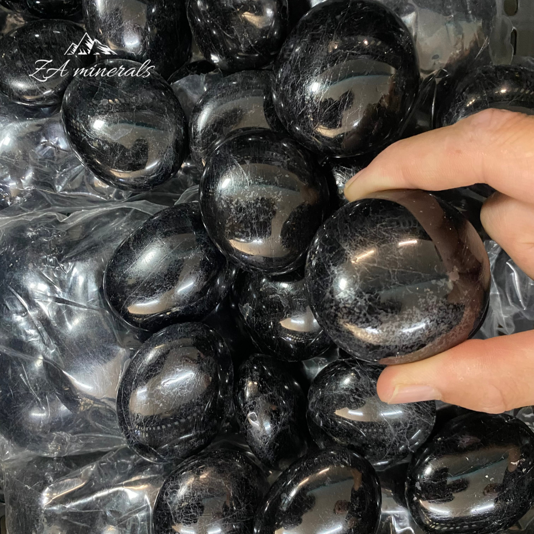 Polished Black Tourmaline Palmstones 1kg