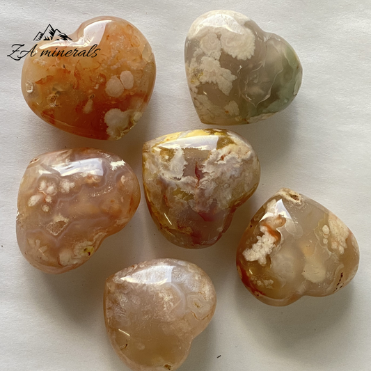 Polished Flower Agate Hearts (x6) 0.305kg GB12