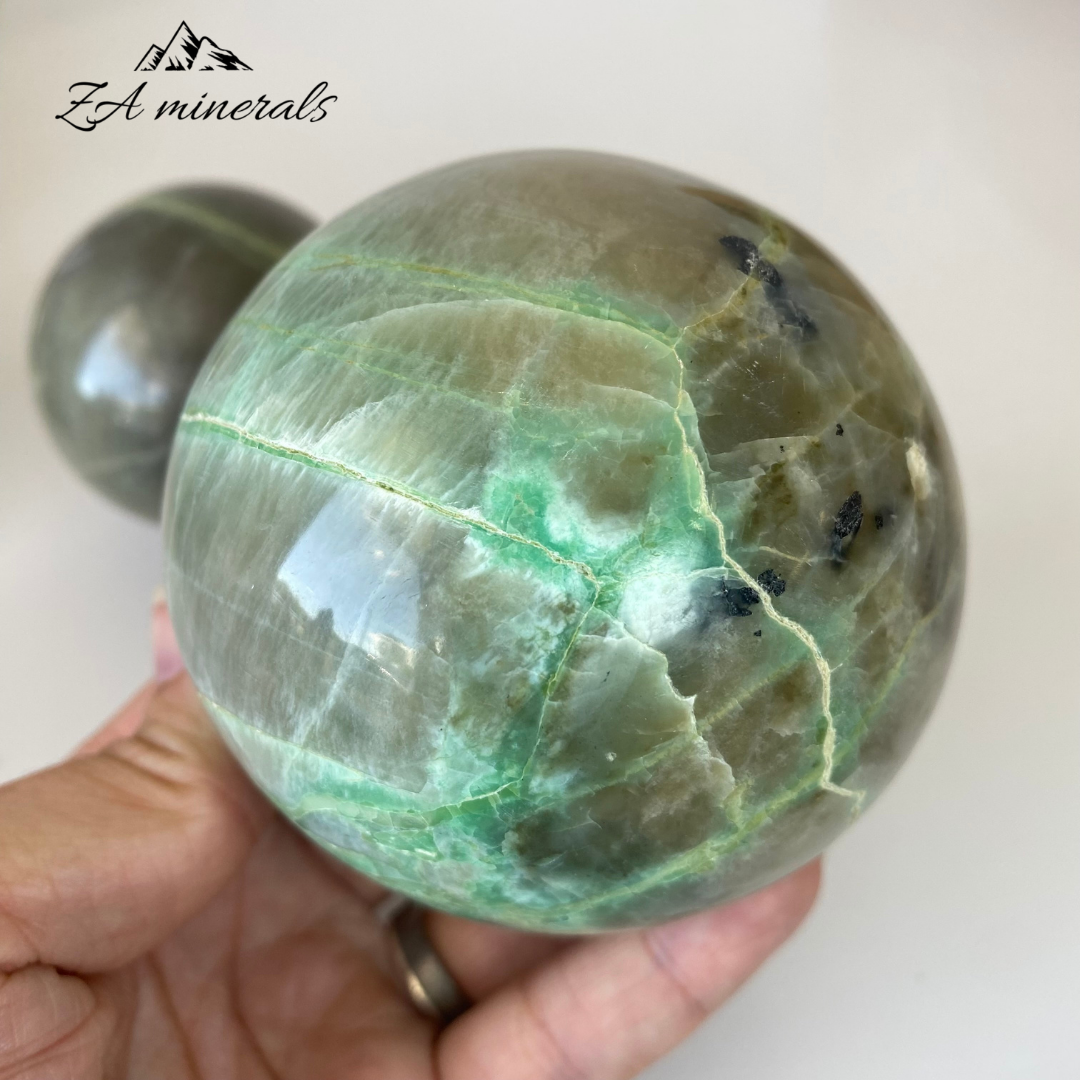 Polished Garnierite Spheres (x2) 1.168kg