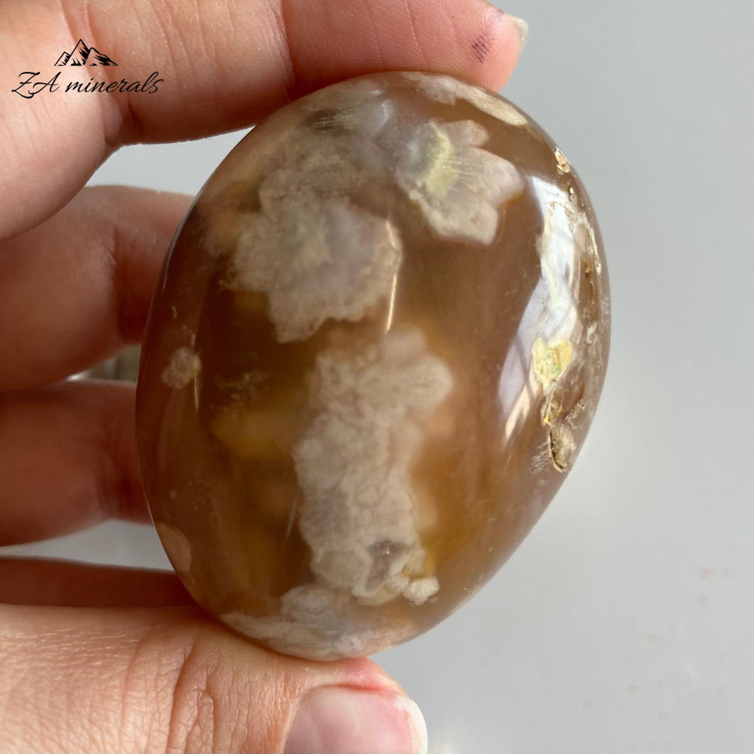 Polished Flower Agate Palmstone (x1) 0.110kg IS15