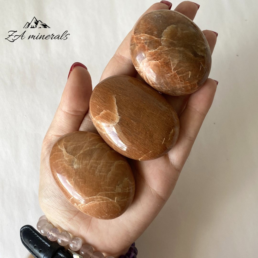 Polished Peach Moonstone Palmstones (x3) 0.260kg GB14
