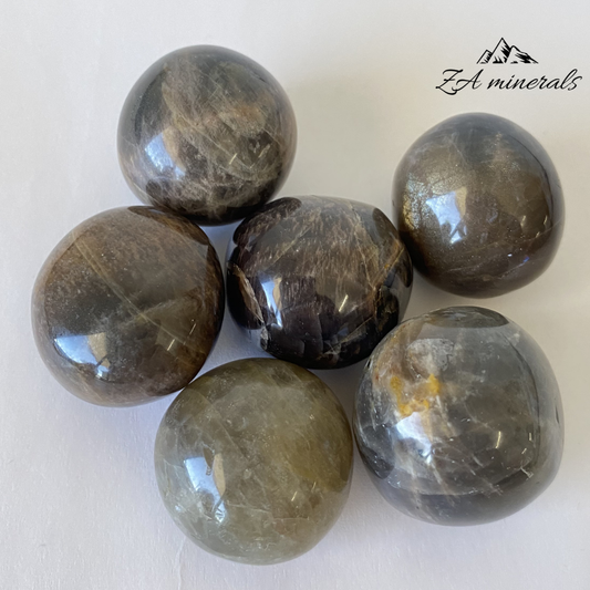 Set of  6 Polished Black Moonstone (feldspar) gumballs 
