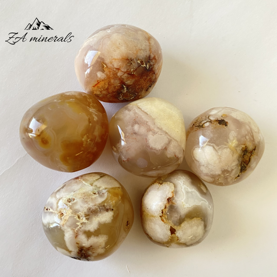 Set of 6 Flower Agate gumballs from Madagascar 