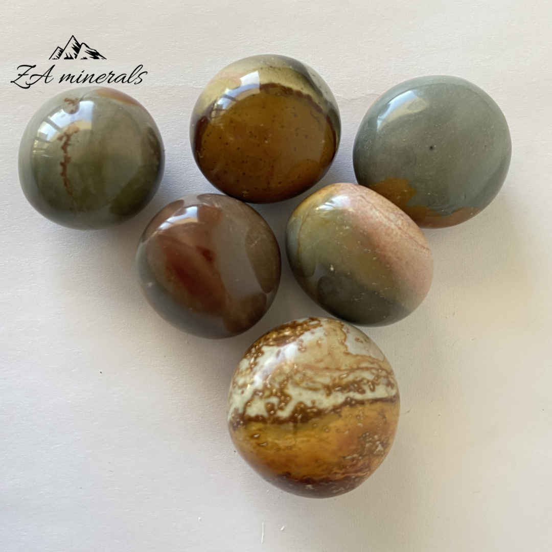 Set of 6 Polychrome Jasper gumballs from Madagascar 
