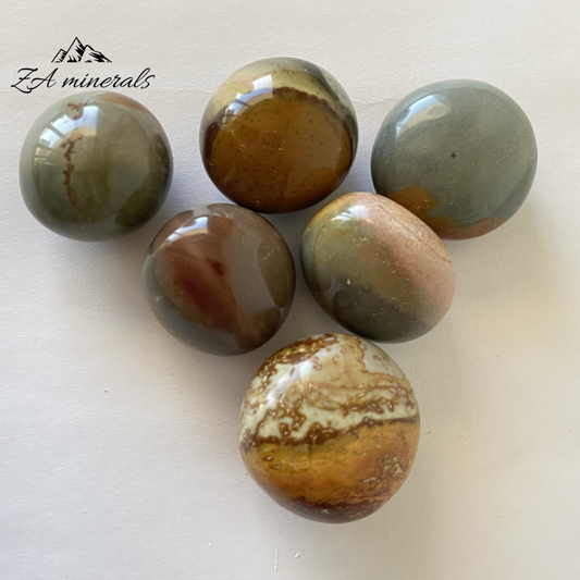 Set of 6 Polychrome Jasper gumballs from Madagascar 
